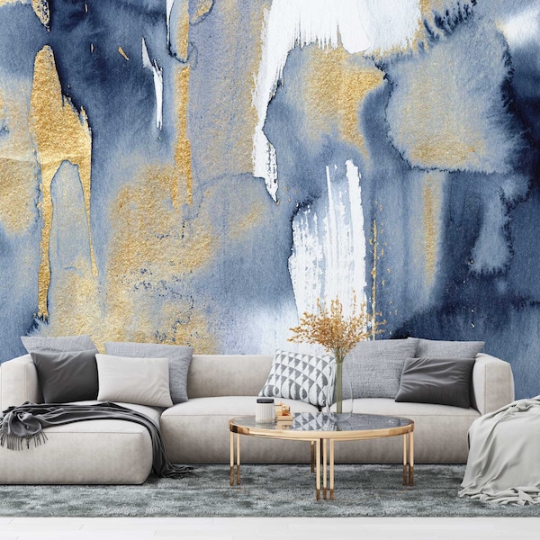 Navy Gold Wallpaper Etsy