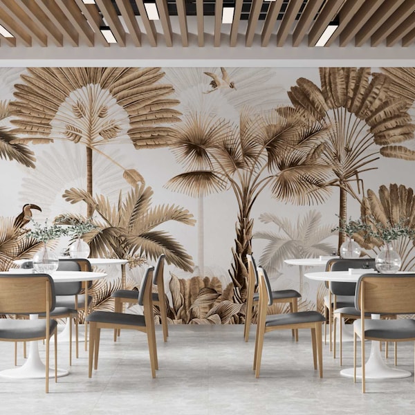 Sepia Tropical Decor - Palm Tree Wallpaper - Bohemian Tropical - WIV 812