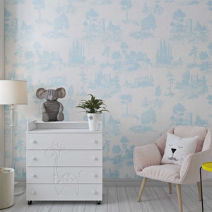 Toiles de Jouy Wallpaper - French Country Wallpaper - French Toiles Wallpaper - Color Personalization Available - Provence in Blue - WIV 468