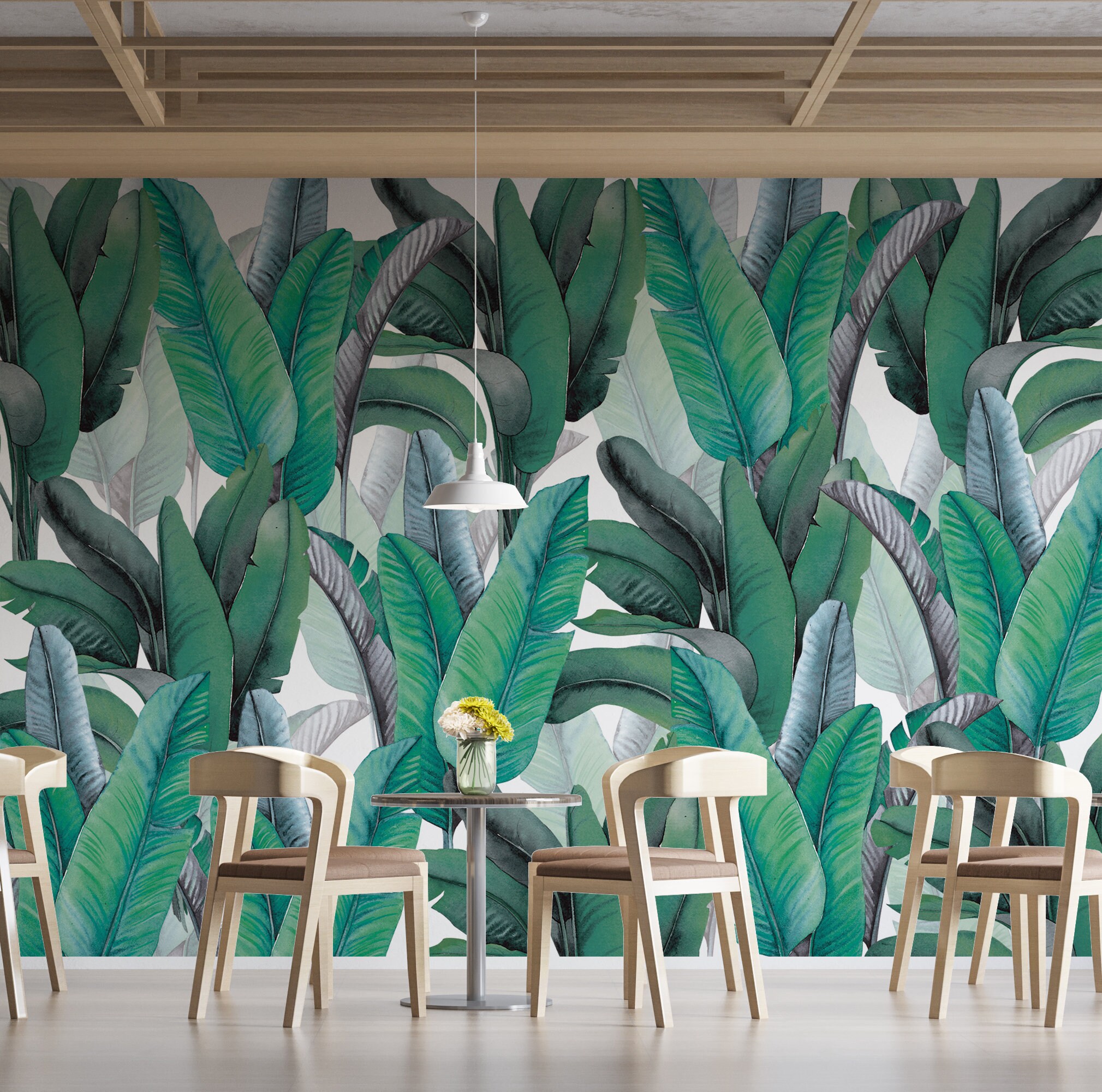 Palm Wallpaper-tropical Leaves Wallpaper Big Palm Leaves Wall | Etsy