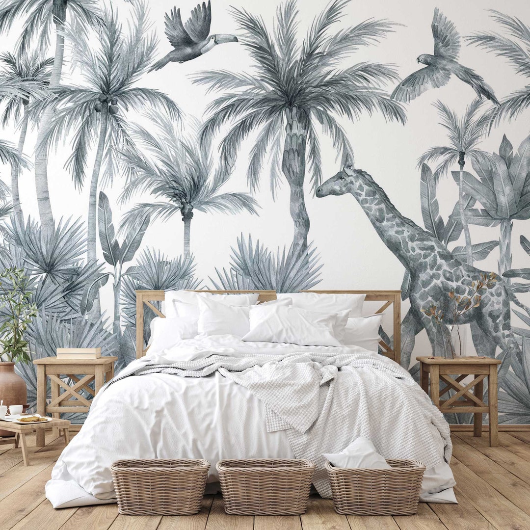 Forest Wallpaper - Gray Palm Tree Wallpaper - Tropical Wallpaper - Kids