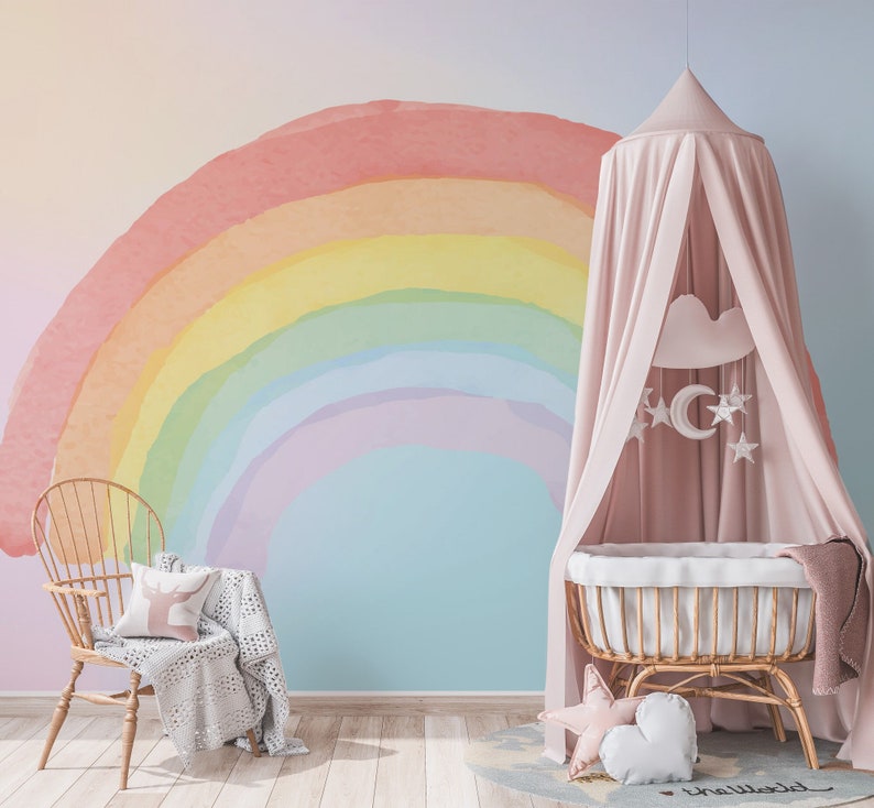 Rainbow Wallpaper, Peel and Stick Nursery Wall Decor, Kids Wall Mural ...