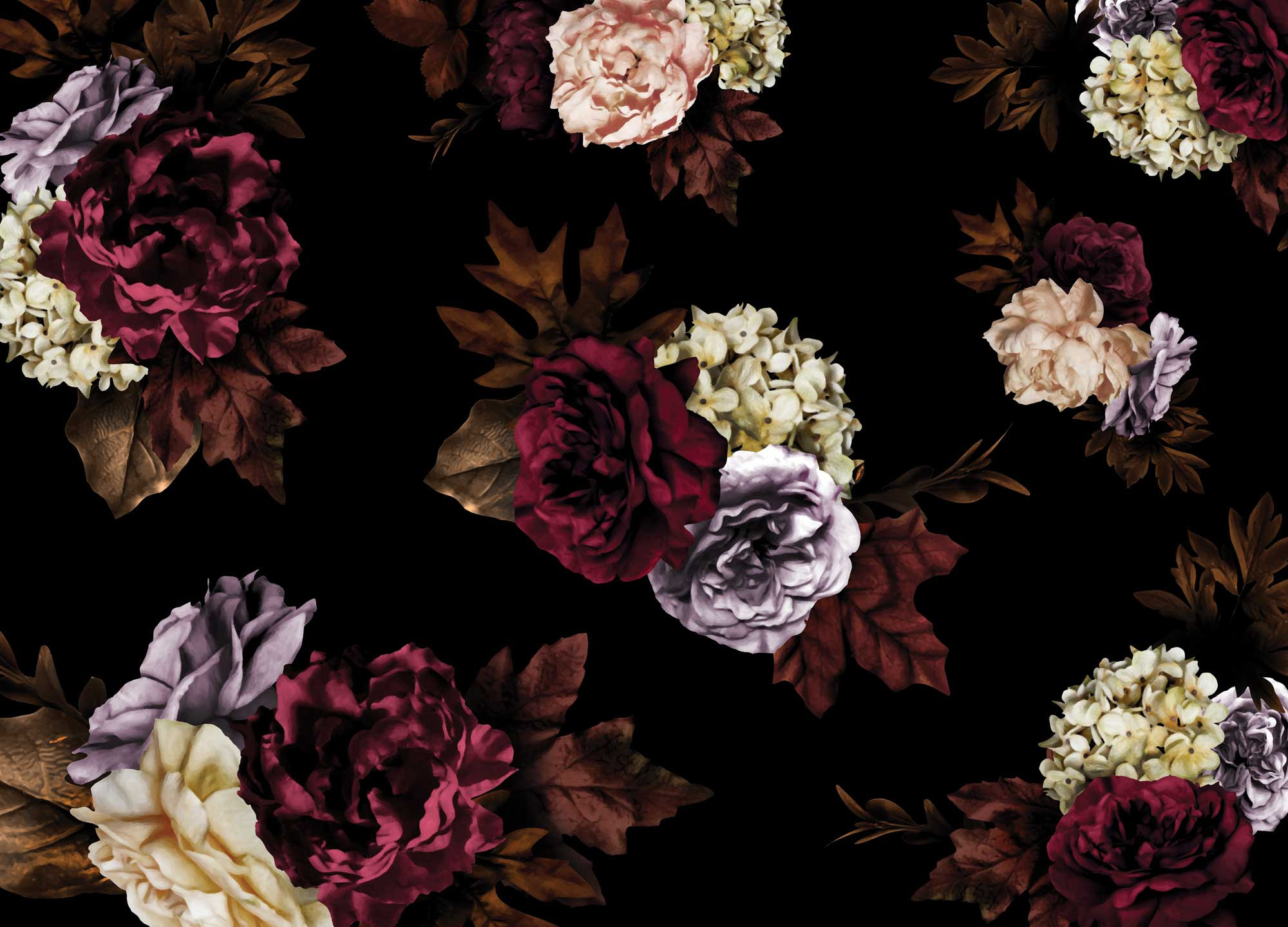 Big Floral Black Wallpaper Bunch of Flower Wallpaper Roses Etsy