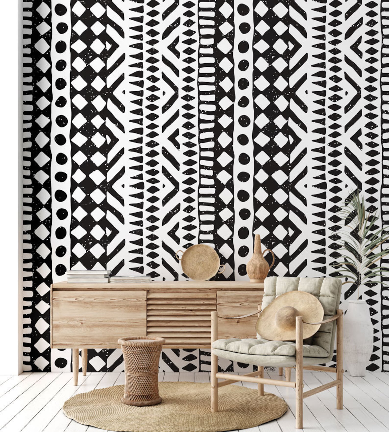 Black and white bohemian wallpaper African wallpaper boho - Etsy Nederland