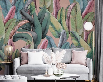 Muted Palm Wallpaper - Garden Party - Colorful Palm Leaves - Tropical Decor Wall Mural - WIV 699