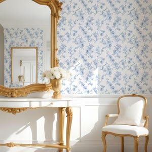 Blue Toile Wallpaper, Coquette Aesthetic, Grandmillennial, Granny Chic Peel and Stick, Non-Woven Paper WIV - 958