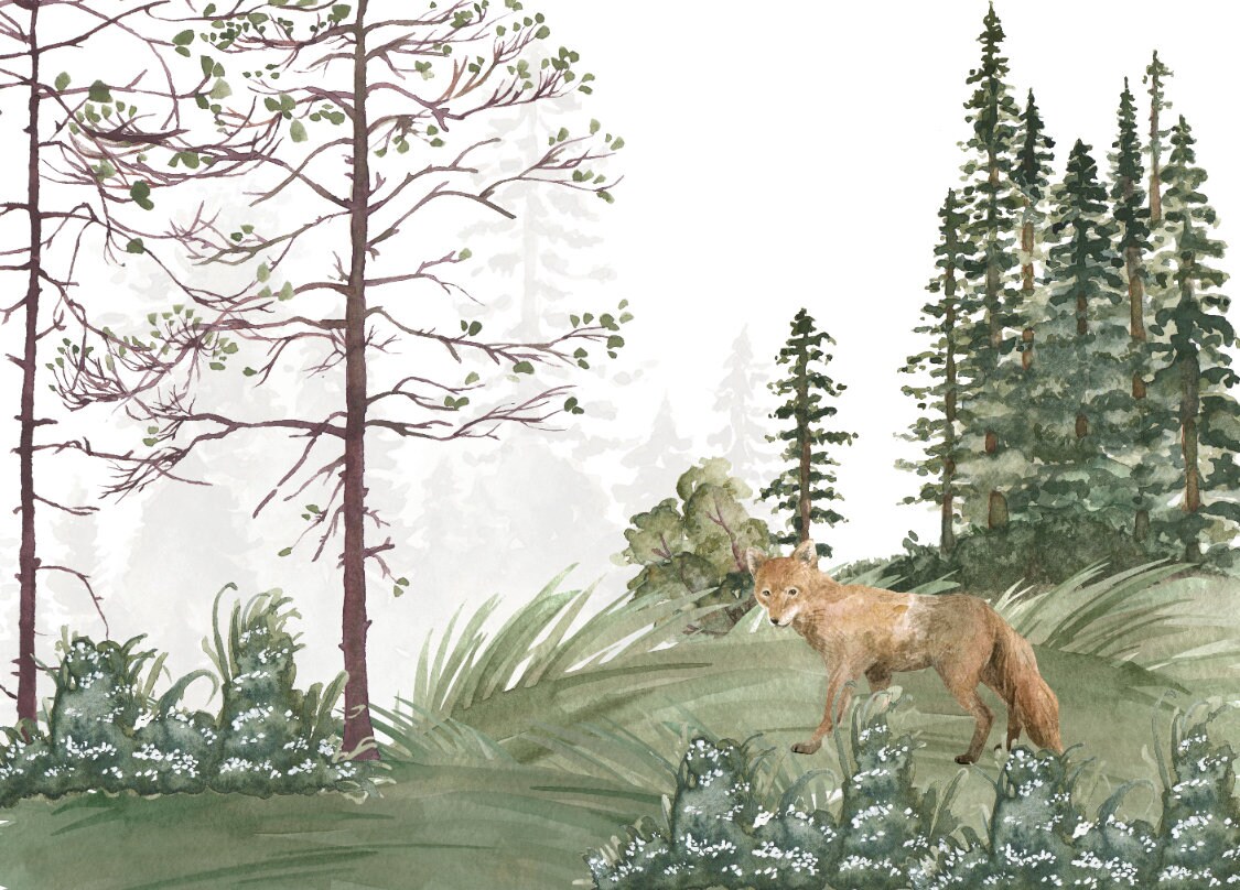 Forest Wall Mural Fox Wall Mural Kids Room Removable Etsy