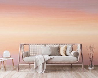 Sunset Ombre Wallpaper, Watercolor Horizon Wally-tie Dye Wall Mural, Tie Dye Pink and Orange, Peel and Stick Removable Wallpaper - WIV 431