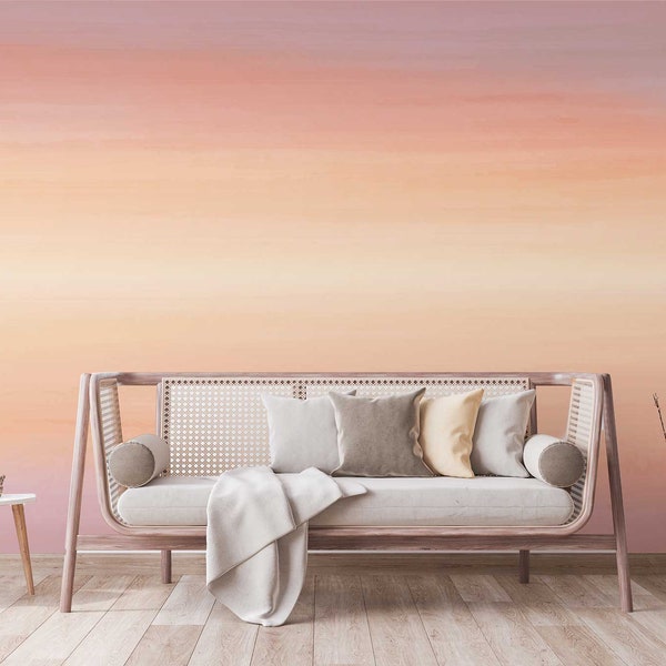 Sunset Ombre Wallpaper, Watercolor Horizon Wally-tie Dye Wall Mural, Tie Dye Pink and Orange, Peel and Stick Removable Wallpaper - WIV 431