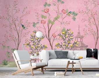 Chinese Decor in Pink - Japanese Wallpaper - Lemon Tree Wall Mural - Asian Décor Wallpaper - Non - Woven or removable - WIV 173