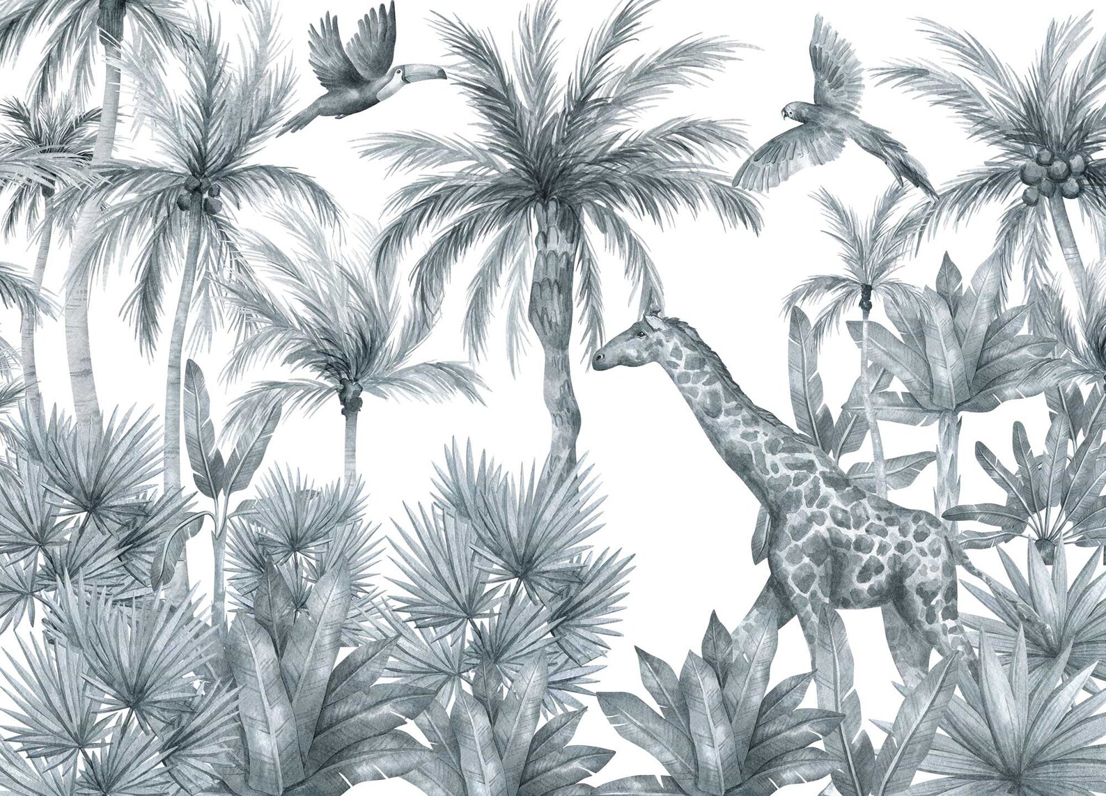 Forest Wallpaper Grey Palm Tree Wallpaper Tropical Wallpaper Etsy