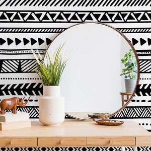 Africa Wallpaper - African Village Wallpaper Black and White Illustration- Welcome to Africa - Black and White Bohemian Wallpaper - WIV 322