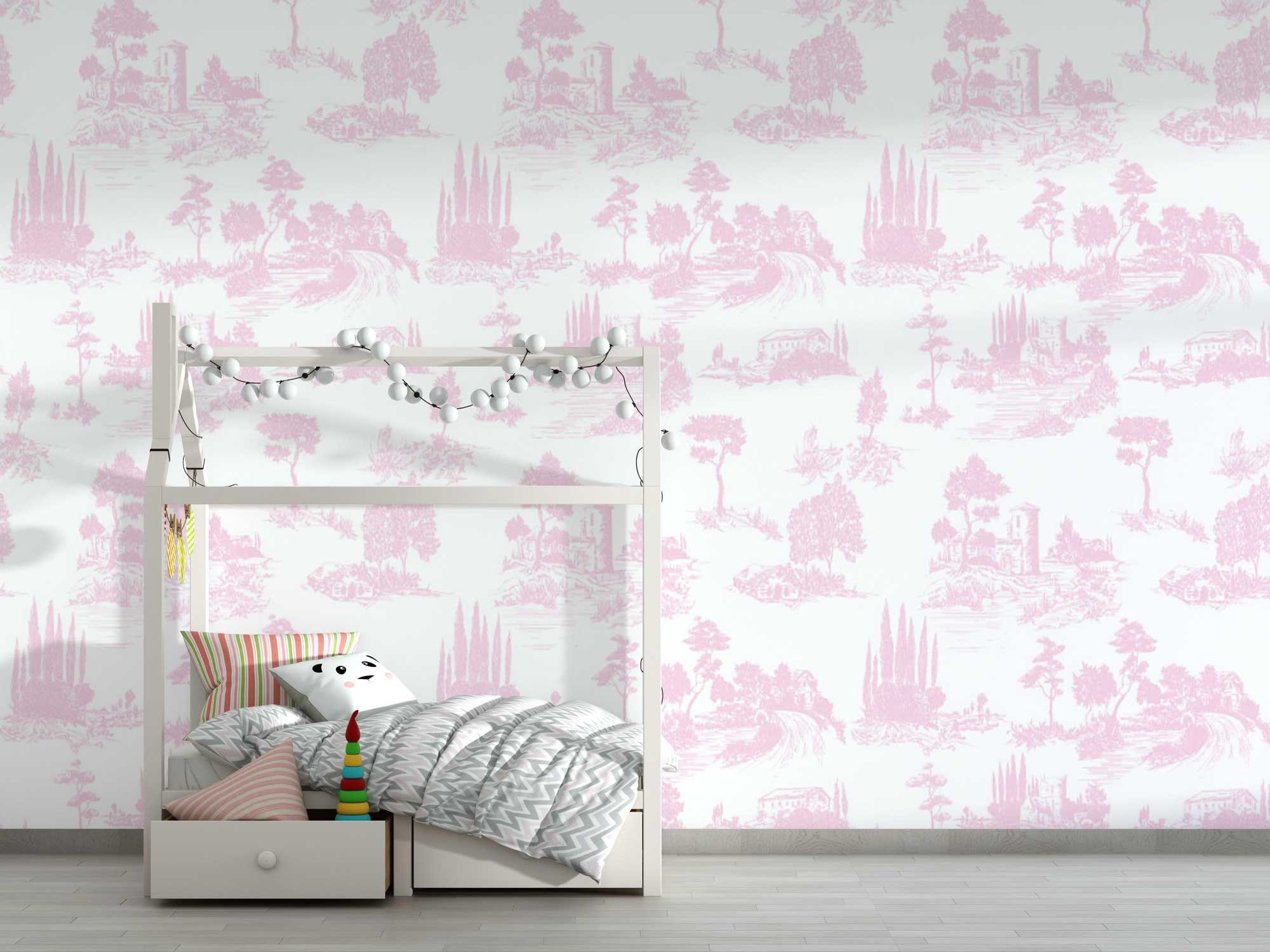 Disney Princess Toile De Jouy Wallpaper Graham  Brown Pink  White 70233