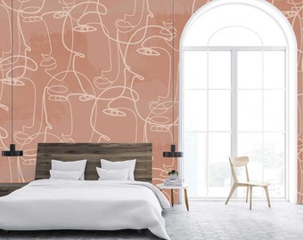 Abstract Faces in Blush - Artistic Wall Mural Blush - Faces Shapes Wallpaper WIV 235