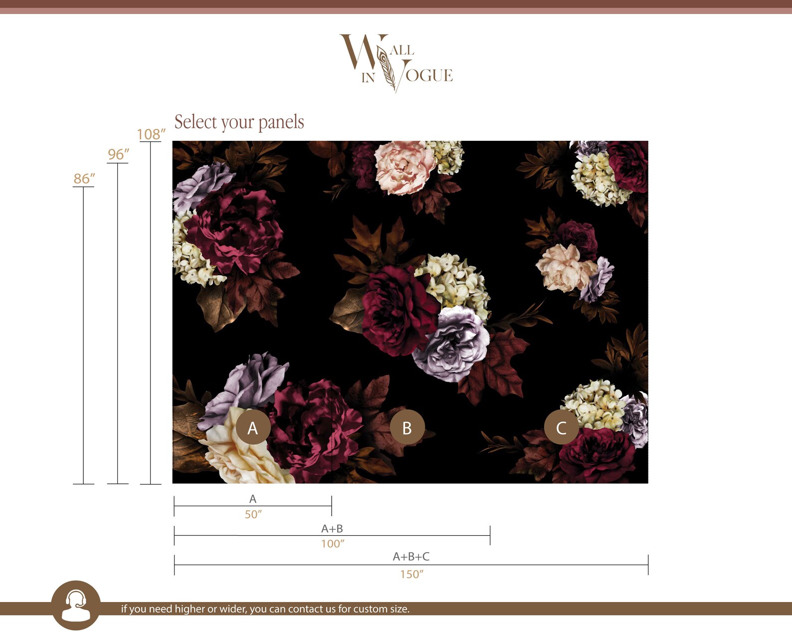 Big Floral Black Wallpaper Bunch of Flower Wallpaper Roses Etsy