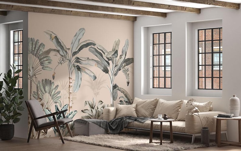 Sand Tropic Wall Mural - Palm Wallpaper - Tropical Wall Decor - Vintage ...