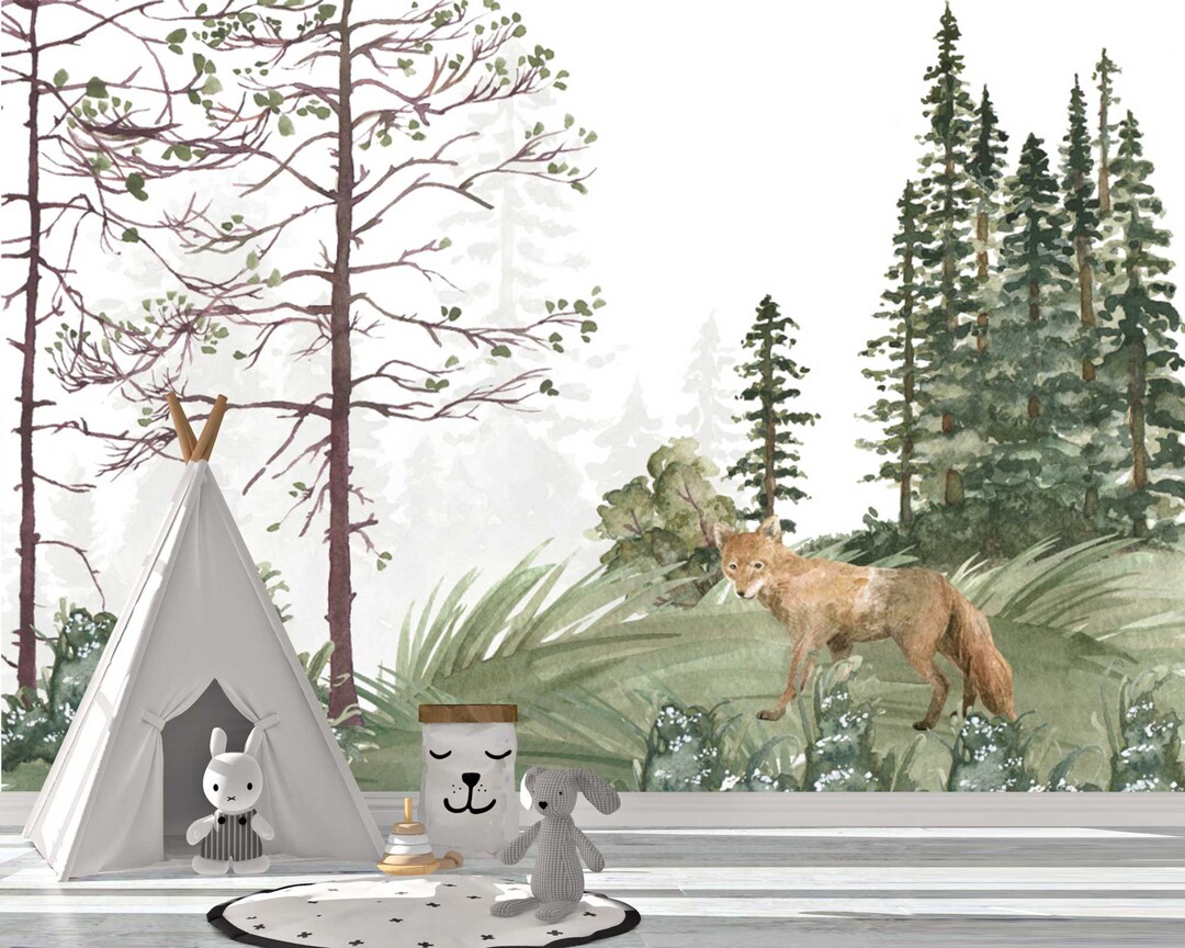 Forest Wall Mural - Fox Wall Mural - Kids Room Removable Wallpaper ...