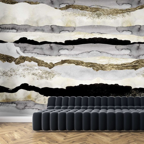 Ombre Black and Gold Wallpaper art Wallpaper Black and Gold Etsy