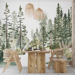 Garden Forest Wallpaper - Winter Tree Wallpaper - Green Trees Wallpaper - Winter Forest Scenery - Foggy Pine Trees - WIV 358