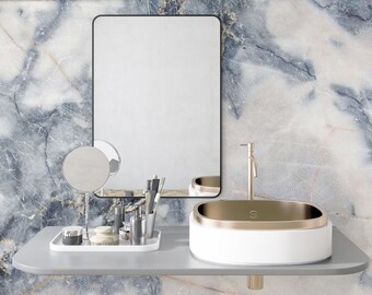 Azul Quartz Marble Wallpaper, Modern Art Wallpaper, Abstract Blue Wallpaper, Marble Liquid Ink Effect, Marble Texture Wall WIV 298