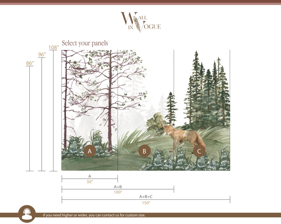 Forest Wall Mural Fox Wall Mural Kids Room Removable Etsy