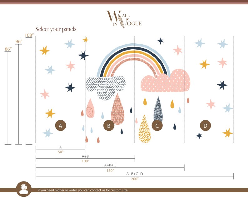 Rainbow and Stars Wallpaper, Peel and Stick Girls Nursery Wall Decor ...