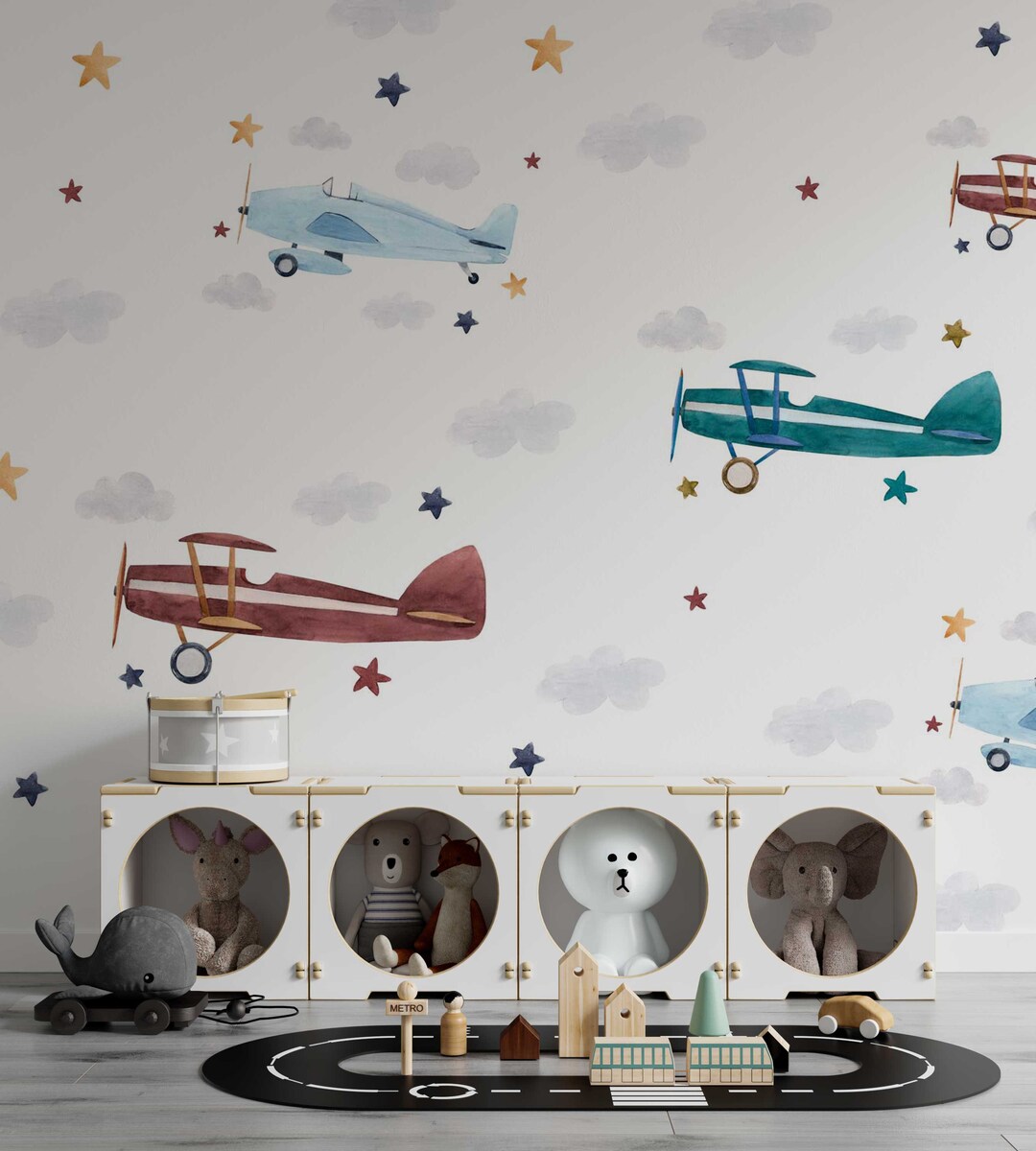 Classic Planes Wallpaper, Flying Planes Kids Room, Nursery Space ...