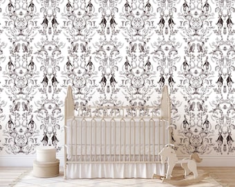 Kids Wallpaper - Nursery Wallpaper - Elegant Kids Wallpaper - Removable Kids Wallpaper -Gentleman Rabbit - Rabbit Wallpaper- WIV 112