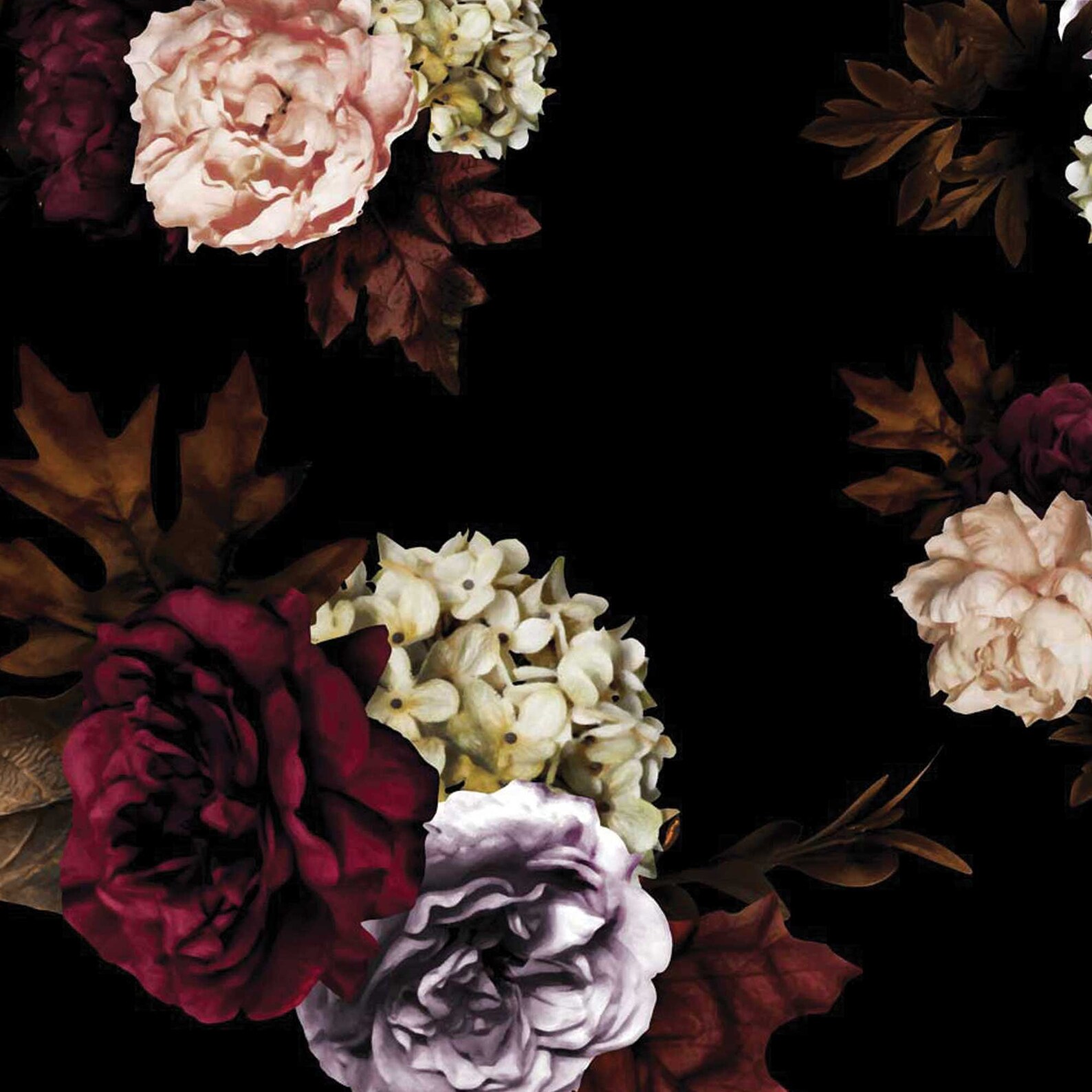 Big floral black wallpaper bunch of flower wallpaper roses Etsy