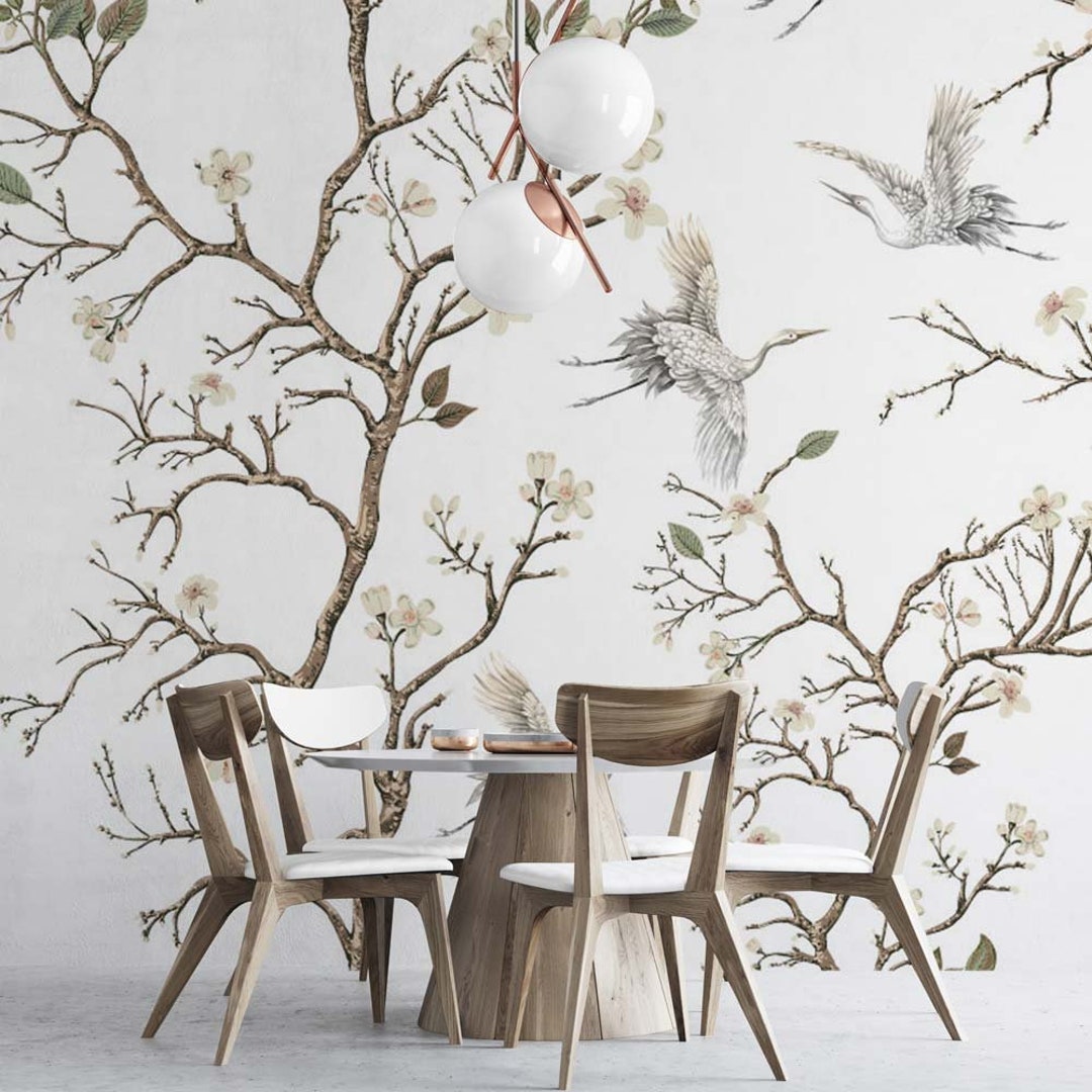 Chinoiserie Wallpaper - Branch and Bird Wallpaper - Tree Wallpaper ...
