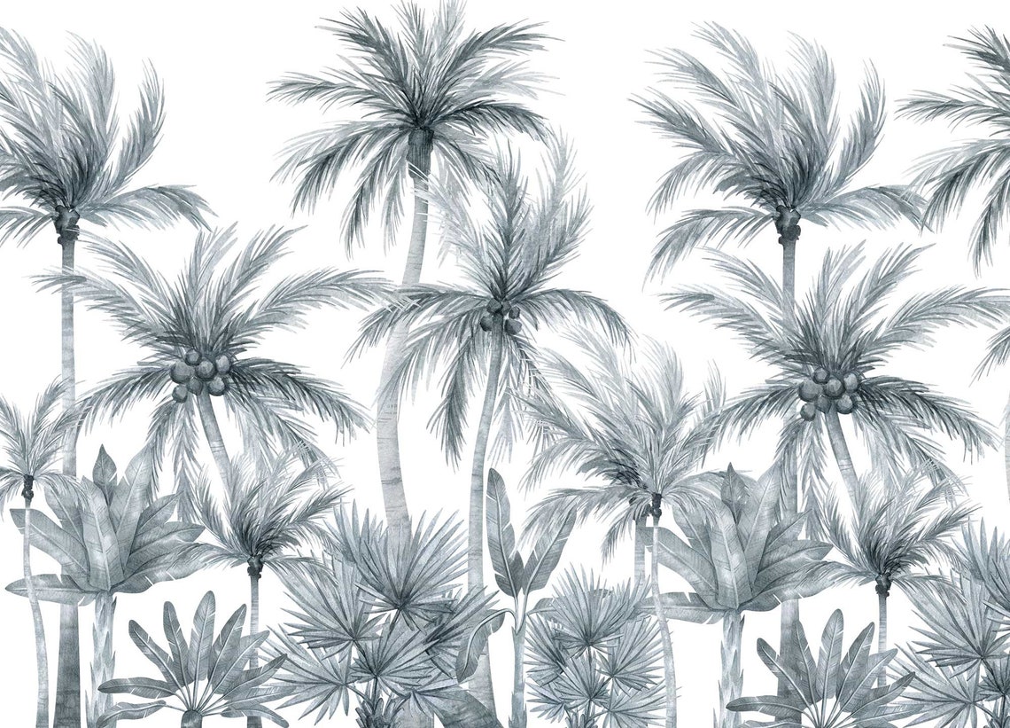 Ash Gray Jungle - WIV 391 - Forest Wallpaper - Gray Palm Tree Wallpaper