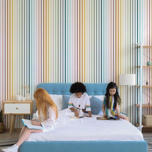Rainbow Lines Colorful Wallpaper, Color Stripes Wallpaper, Vertical Lines Bright Rainbow Colors, Kid&#39;s Wallpaper - WIV 895