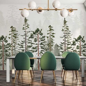 Foggy Forest Green Wallpaper, Watercolor Forest Landscape Wall Mural, Kids Room Removable Wallpaper, Watercolor Wallpaper WIV 332
