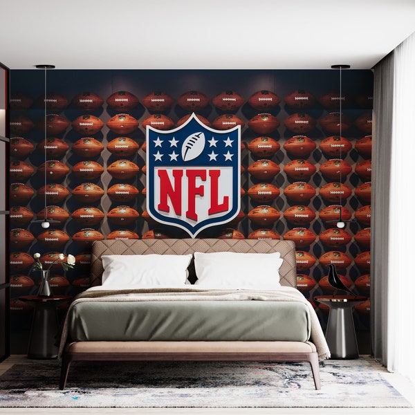 NFL American football wall mural, football ball, rugby wallpaper, kids room, sports wallpaper, boy room, playroom sporty Wallpaper - WIV 891