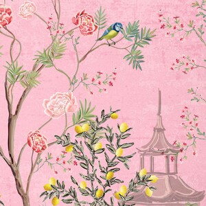 Chinese Decor in Pink Japanese Wallpaper Lemon Tree Wall Mural Asian Décor Wallpaper Non Woven or removable WIV 173 image 4