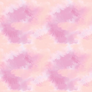 May include: Abstract seamless pattern featuring pink and peach watercolour clouds. The background is a light peach colour with pink clouds scattered throughout.