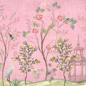 Chinese Decor in Pink Japanese Wallpaper Lemon Tree Wall Mural Asian Décor Wallpaper Non Woven or removable WIV 173 image 3