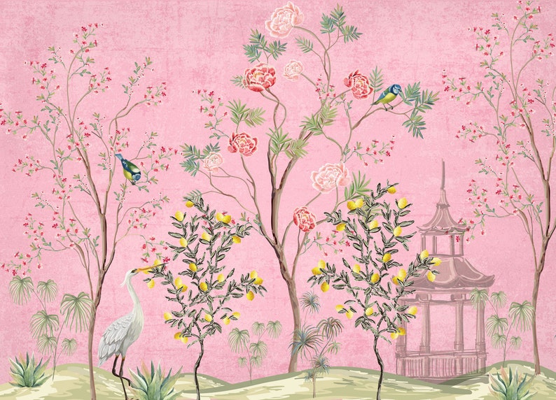 Decoración china en rosa Papel pintado japonés Mural de pared de limonero Papel pintado de decoración asiática No tejido o extraíble WIV 173 imagen 3