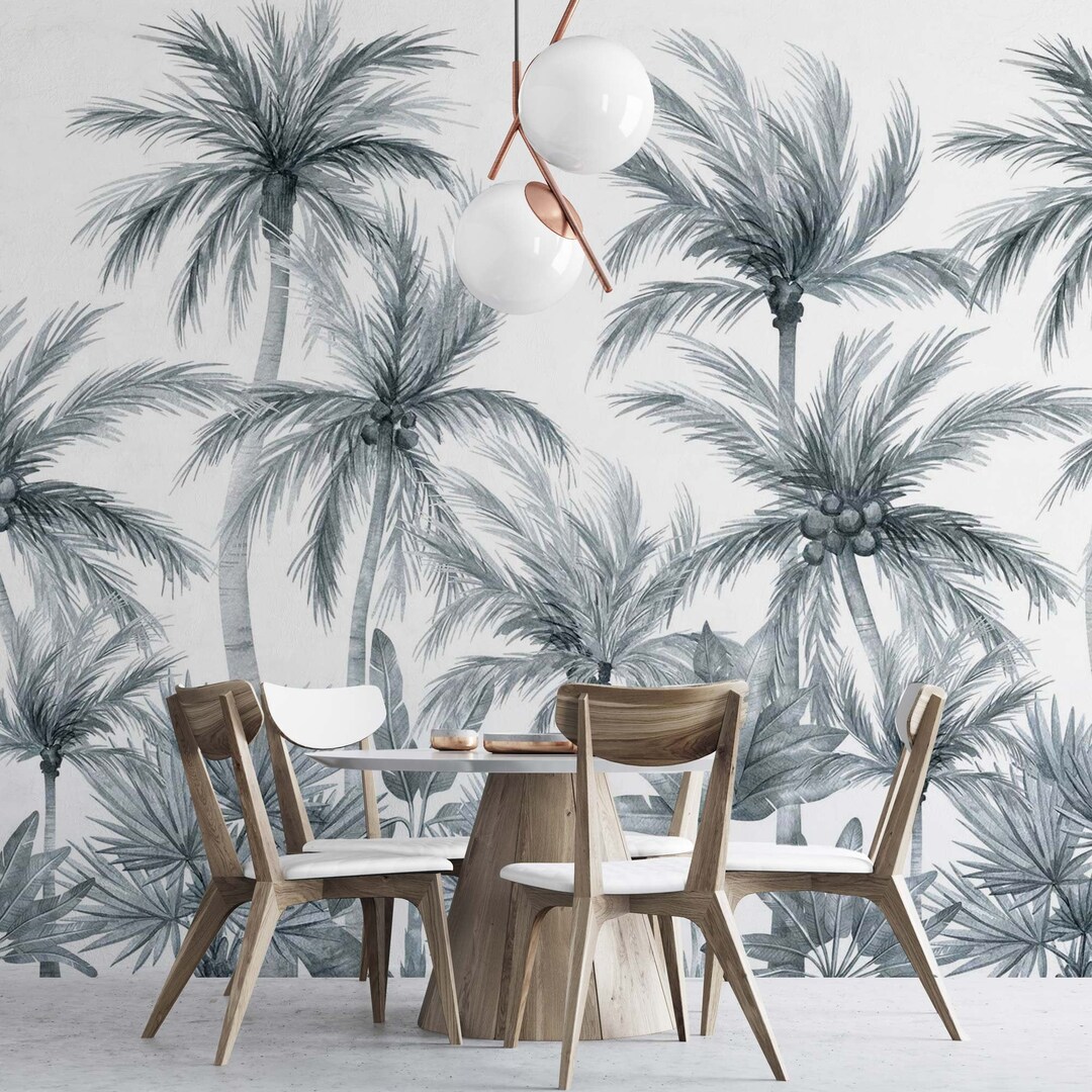 Ash Gray Jungle - WIV 391 - Forest Wallpaper - Gray Palm Tree Wallpaper