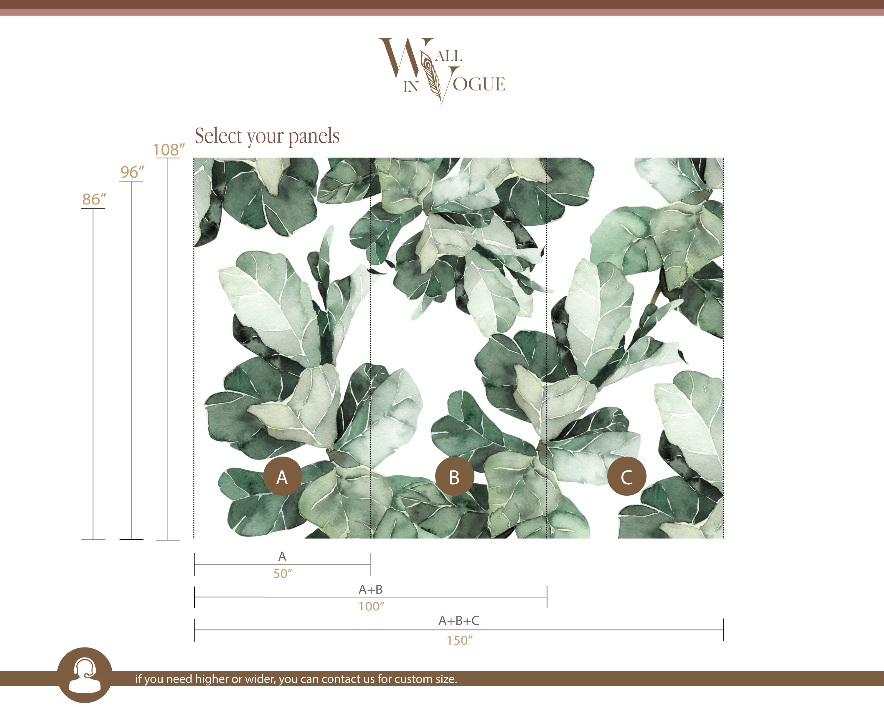 Fig leaf wallpaper green watercolor fig leaves WIV552 Etsy