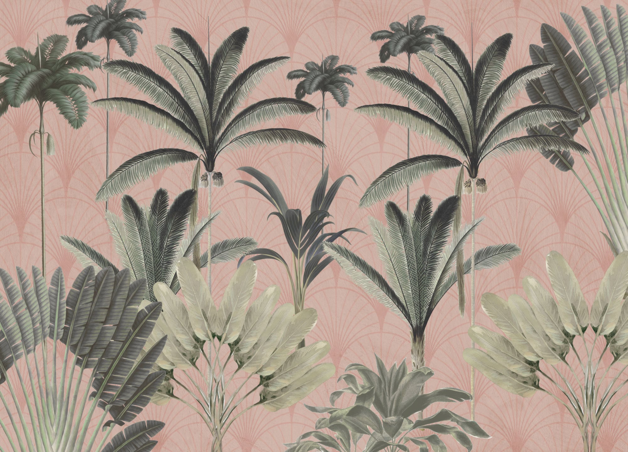 Art Deco Tropical Wallpaperpink Art Deco Wall Etsy