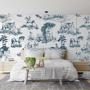 French Country Wallpaper Available in Others Colors French Toiles Wallpaper Horse Castle Tree Wallpaper Savoy WIV 470 image 1