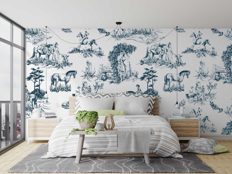 French Country Wallpaper Available in Others Colors French Toiles Wallpaper Horse Castle Tree Wallpaper Savoy WIV 470 image 1