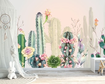 Arizona Day - Cactus Blush & Green - Wall Mural Cactus Pink and Green - WIV 36