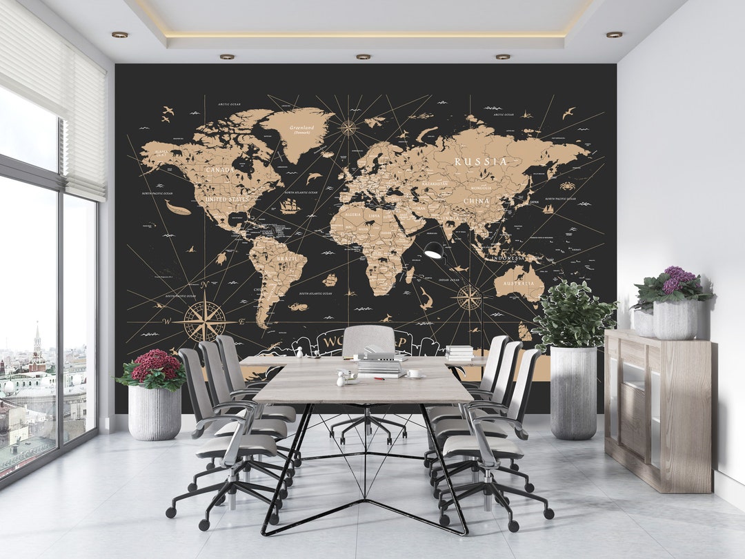 Atlas Map Wallpaper, Library Decor, Travel Map, Vintage World Map ...