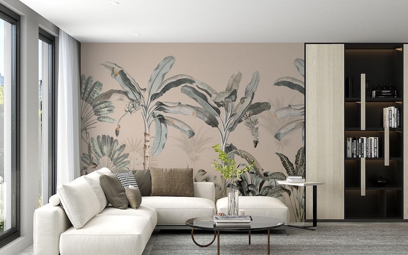 Sand Tropic Wall Mural - Palm Wallpaper - Tropical Wall Decor - Vintage ...
