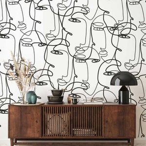 Abstract Faces - Artistic Wall Mural Black and White - Faces Shapes Wallpaper - Abstract Home Decor Wall - WIV 11