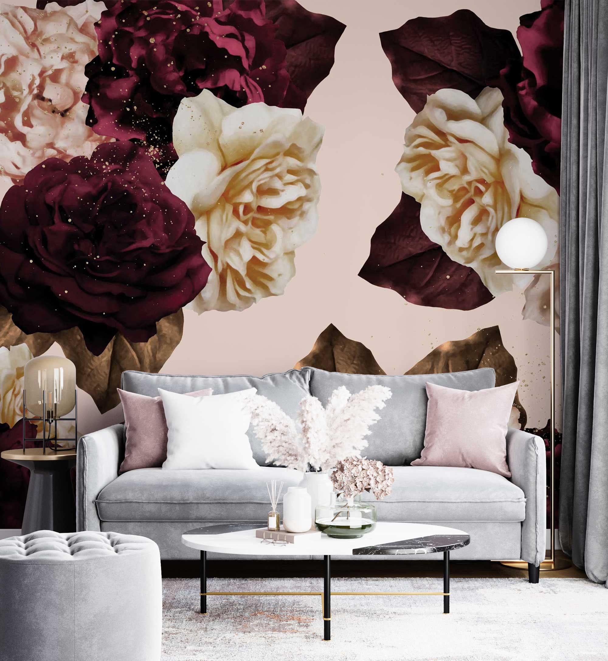 Burgundy Floral Wallpaper Floral Wallpaper Blooming - Etsy