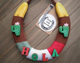 Real Lucky Mexico Inspired Handcrafted Yarn-Wrapped Horseshoe, Unique Housewarming Gift, Wall Décor, Decorated Horseshoe, Good Luck Charm