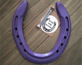 Real Lucky Horseshoe, Ready to Hang, Unique Housewarming Gift, Graduation Gift, Wall Décor, Good Luck Charm, Upcycled Horseshoe, Purple